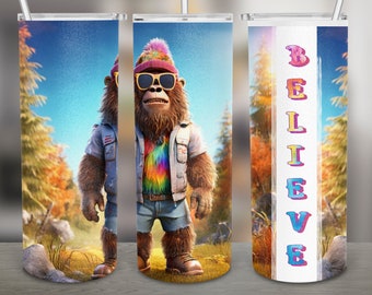 Bigfoot Tie Dye PNG Design, 20Oz Skinny Tumbler Wrap, Digital Download