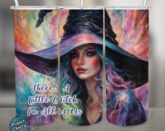 A Little Witch In All Of Us, Watercolor PNG Design, 20Oz Skinny Tumbler Wrap, Digital Download