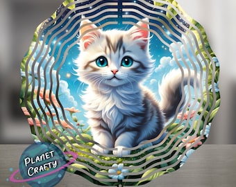 Cute Kitten, Cat in Floral Surroundings, Wind Spinner PNG Design, Digital Download