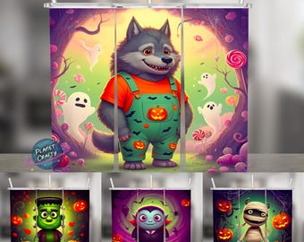 Whimsical Monster Designs, Cute Halloween 20oz Skinny Tumbler Wraps, Sublimation Designs, Bundle