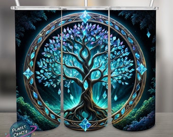 Crystals Adorn Tree of Life, PNG Design, 20Oz Skinny Tumbler Wrap, Digital Download