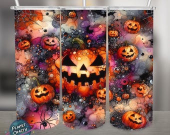 Jack-O-Lantern Pattern, Halloween Pumpkin PNG Design, 20Oz Skinny Tumbler Wrap, Digital Download