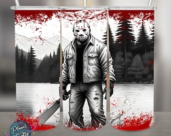 Jason on the Lake, Horror Inspired PNG Design, 20Oz Skinny Tumbler Wrap, Digital Download
