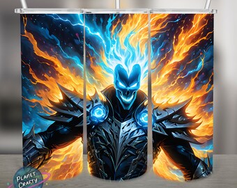 Fire and Lightning Demonic Figure PNG Design, 20Oz Skinny Tumbler Wrap, Digital Download
