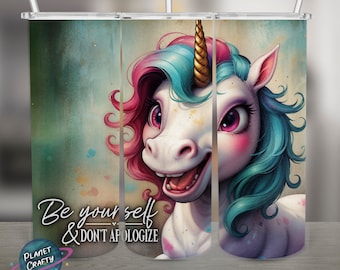 Be Yourself, Fun Unicorn PNG Design, 20Oz Skinny Tumbler Wrap, Digital Download
