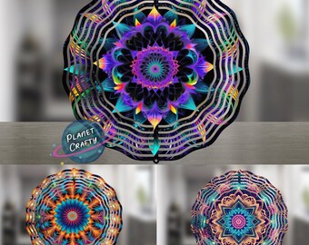 Wind Spinner Bundle, Mandela Designs Bundle, Colorful Neon PNG Designs, Digital Download
