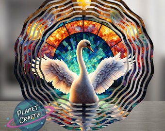 Swan Illustration, Beautiful Stained Glass Background Effect, Wind Spinner PNG Design, Digital Download