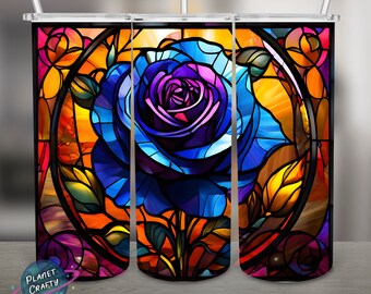Rose on a Stained Glass, PNG Design, 20Oz Skinny Tumbler Wrap, Digital Download