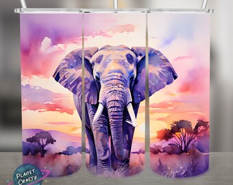 Elephant, Watercolor Pastel PNG Design, 20Oz Skinny Tumbler Wrap, Digital Download