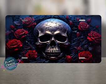 Skull and Roses. Gothic Style License Plate PNG Design, Digital Download
