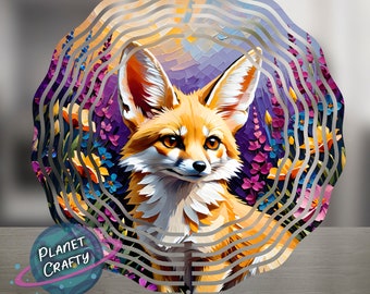Fennec fox, Beautiful Design With Colorful Flowers, Wind Spinner PNG Design, Digital Download