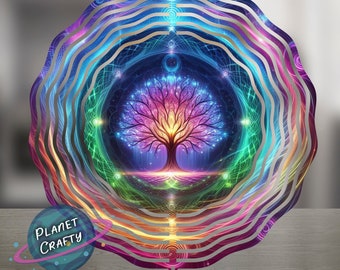 Tree of Life, Neon Wind Spinner PNG Design, Digital Download