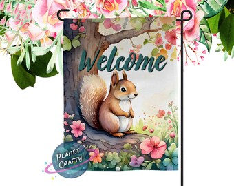 Squirrel in Nature, Welcome Garden Flag PNG Design, Digital Download