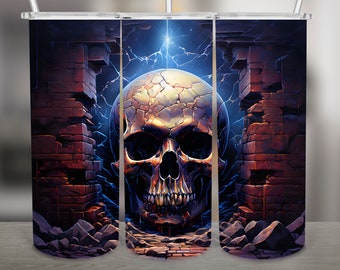 Skull, Broken Wall PNG Design, 20Oz Skinny Tumbler Wrap, Digital Download