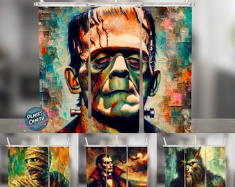 Vintage Horror Icons, Art Design Bundle, 20oz Skinny Tumbler Wraps, Halloween Sublimation Designs