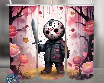 Fall Vibes, Jason Horror, Pink Accents PNG Design, 20Oz Skinny Tumbler Wrap, Digital Download