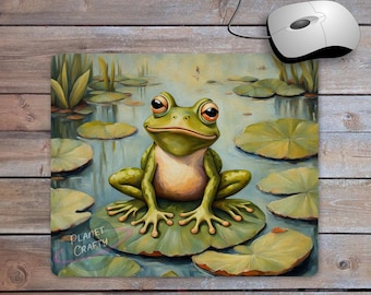 Frog on Lily pad, Cute Illustration Mouse Pad PNG Design, Digital Download
