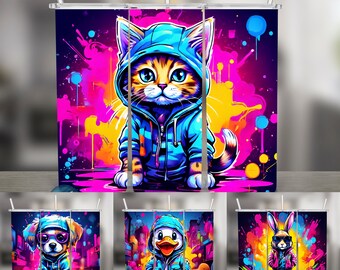 Design Bundle, Toon Hip Hop Animals, 20oz Skinny Tumbler Wraps, Sublimation Designs