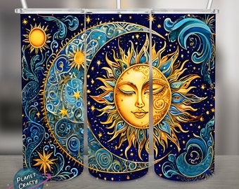 Sun and Moon Boho Style PNG Design, 20Oz Skinny Tumbler Wrap, Digital Download