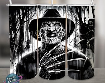 Freddy Krueger, Black & White Horror Inspired PNG Design, 20Oz Skinny Tumbler Wrap, Digital Download