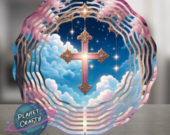 Cross in the Clouds, Wind Spinner PNG Design, Digital Download