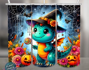 Dinosaur Trick or Treater, Halloween PNG Design, 20Oz Skinny Tumbler Wrap, Digital Download