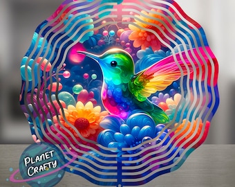 Bright, Colorful Hummingbird Design, Wind Spinner PNG Design, Digital Download