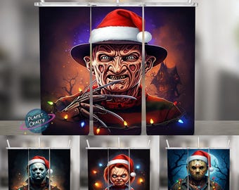 Horror Movie Icons, Christmas Design Bundle, 20oz Skinny Tumbler Wraps, Sublimation Designs