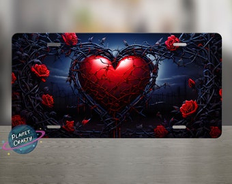 Heart and Roses. Gothic Style License Plate PNG Design, Digital Download
