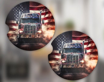 Semi Truck, USA Flag Car Coaster PNG Design, Digital Download
