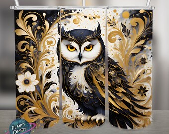 Magestic Owl, Gold Accents PNG Design, 20Oz Skinny Tumbler Wrap, Digital Download