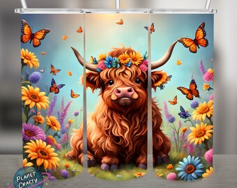 Cute Baby Highland Cow Illustration PNG Design, 20Oz Skinny Tumbler Wrap, Digital Download