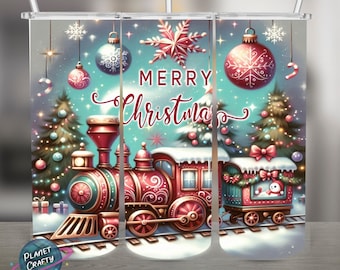 Christmas Train, Merry Christmas PNG Design, 20Oz Skinny Tumbler Wrap, Digital Download