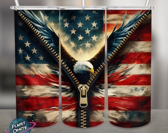 USA Flag, Zipper Eagle  PNG Design, 20Oz Skinny Tumbler Wrap, Digital Download