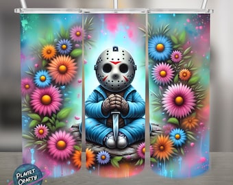 Jason Calming Meditation, Pastel Colors, Horror Inspired PNG Design, 20Oz Skinny Tumbler Wrap, Digital Download