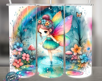 Pretty Fairy, Colorful Rainbow Wings  PNG Design, 20Oz Skinny Tumbler Wrap, Digital Download