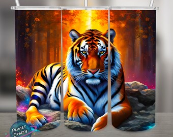 Beautiful Tiger, Colorful Nature Scene PNG Design, 20Oz Skinny Tumbler Wrap, Digital Download