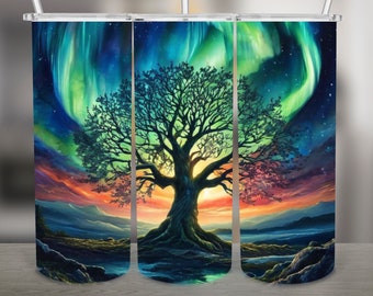 Tree of Life, Colorful PNG Design, 20Oz Skinny Tumbler Wrap, Digital Download