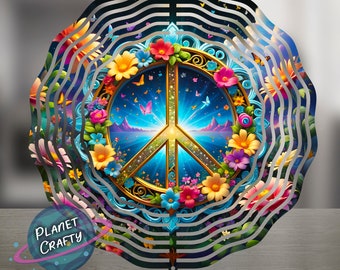 Peace Sign, Symbol Design With Colorful Flowers, Wind Spinner PNG Design, Digital Download