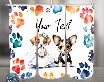 Cute Puppy Couple, Married Design, Add Your Own Text, PNG Design, 20Oz Skinny Tumbler Wrap, Digital Download