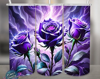 Abstract Purple Roses Illustration PNG Design, 20Oz Skinny Tumbler Wrap, Digital Download