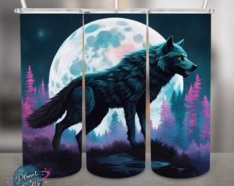 Dark Wolf Under Moonlight PNG Design, 20Oz Skinny Tumbler Wrap, Digital Download