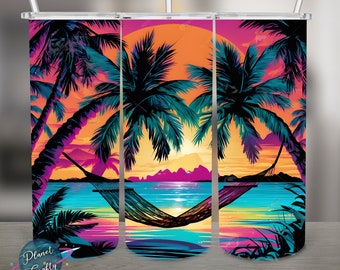 Hammock, Beach Scene PNG Design, 20Oz Skinny Tumbler Wrap, Digital Download