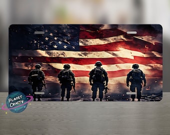 Military Silhouette, Grungy USA Flag, License Plate PNG Design, Digital Download