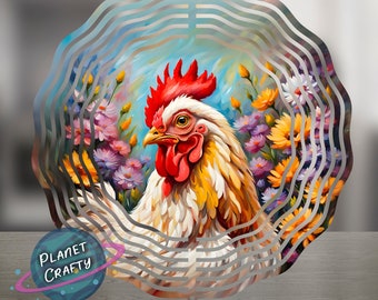 Chicken Illustration, Beautiful Outdoor Nature Scene, Wind Spinner PNG Design, Digital Download