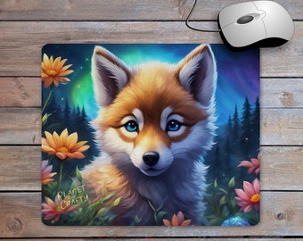 Fox, Nature and Flowers Mouse Pad PNG Design, Digital Download