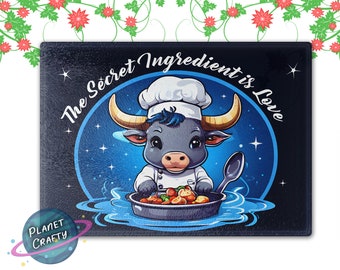 The Secret Ingredient Is Love, Baby Bull Cutting Board PNG Design, Digital Download