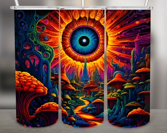 Trippy Mushrooms, Colorful PNG Design, 20Oz Skinny Tumbler Wrap, Digital Download