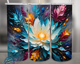 Abstract Flowers PNG Design, 20Oz Skinny Tumbler Wrap, Digital Download