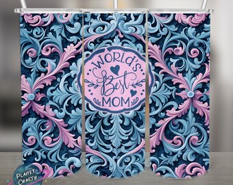 World's Best Mom Tumbler Wrap, Pastel Pattern, Mother's Day PNG Design, 20Oz Skinny Tumbler Wrap, Digital Download